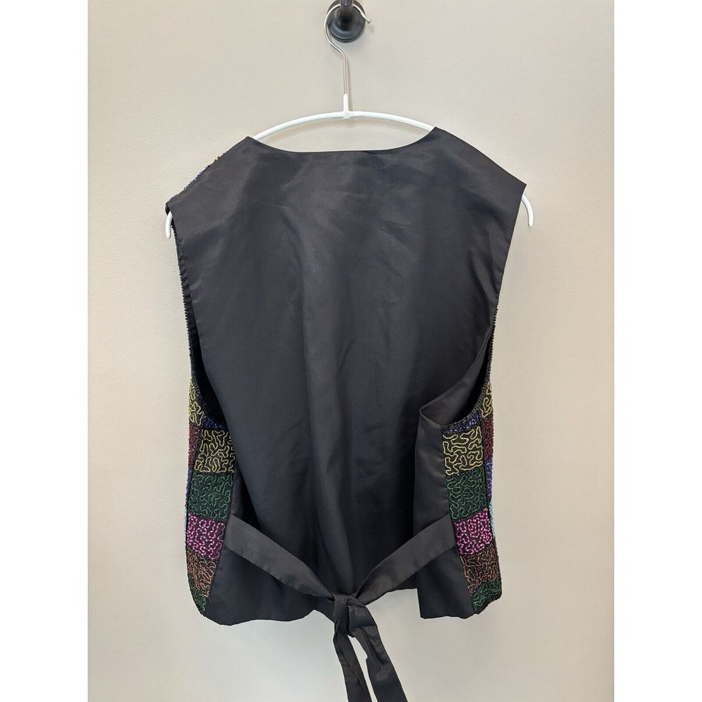 Spenser Jeremy Vintage Multicolor & Blk Beaded Sequin Embellished 100% Silk Vest - Picture 5 of 15